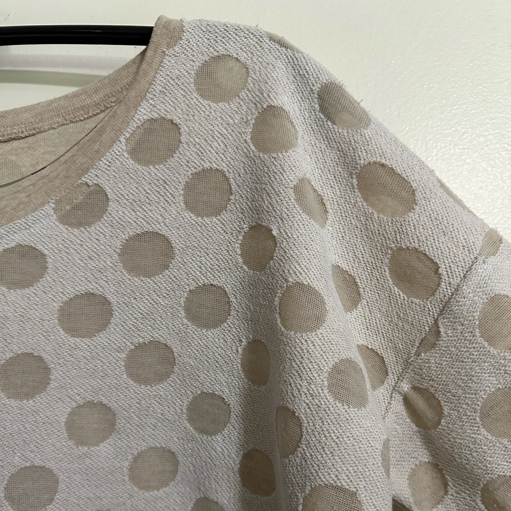 Kenzie Pieces Cream & Beige Polka-dot French Terry Pullover Top, Size L - Picture 5 of 10